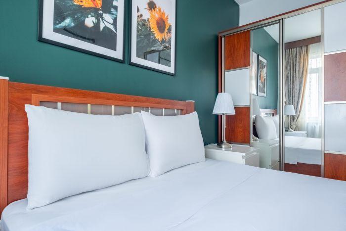 Our bedroom has a pop of color to make you feel more energized.