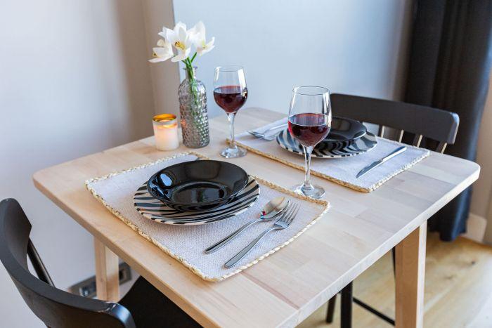 You can have a romantic dinner at our wooden and cute table