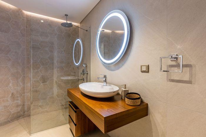 Our bathroom reflects our eclectic and dazzling sense of style.
