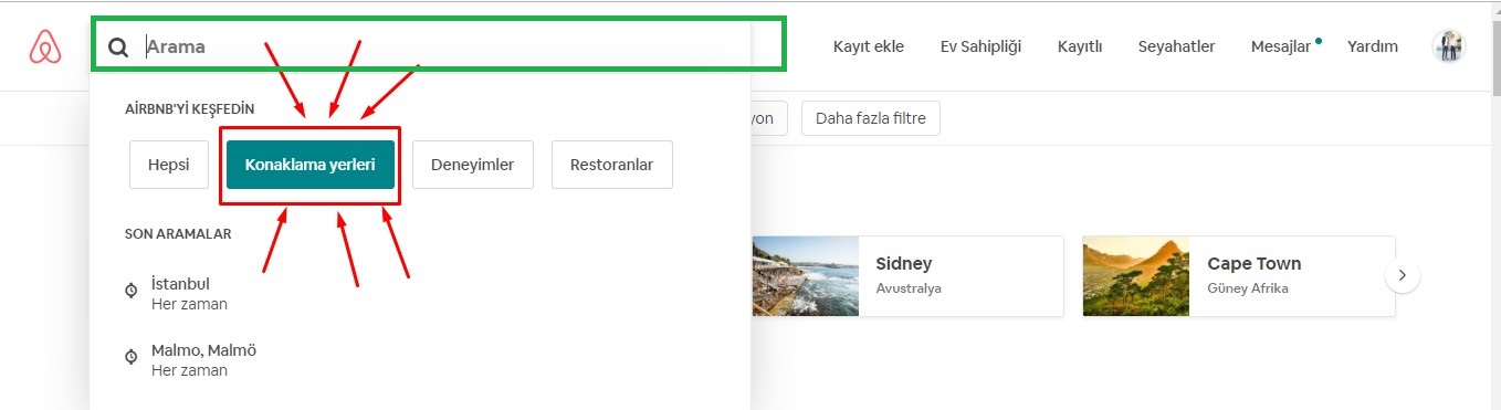 Airbnb arama