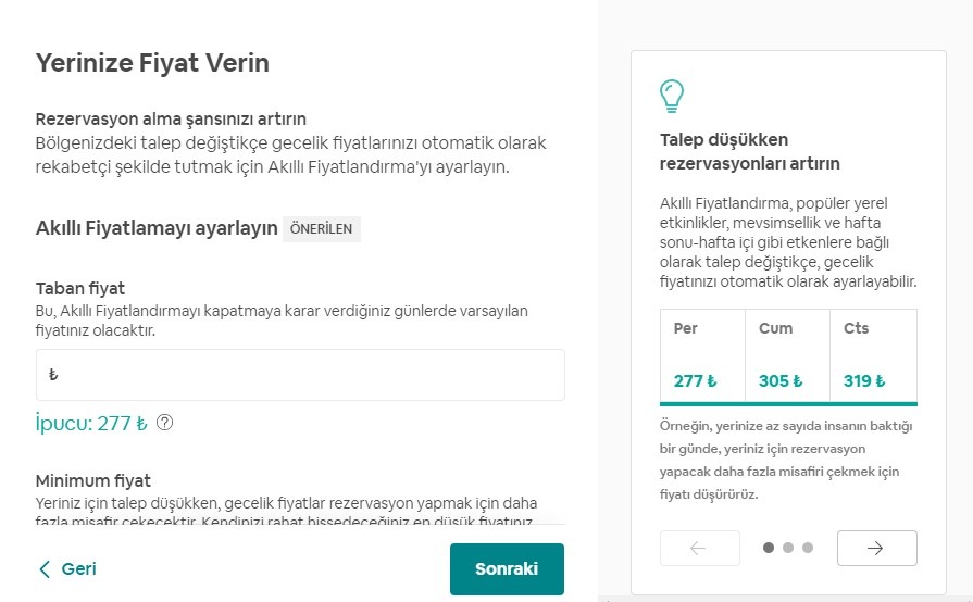 Airbnb fiyatlandırma