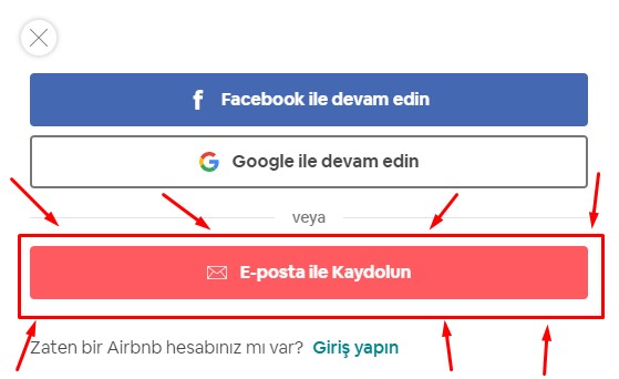 Airbnb Kaydol E posta