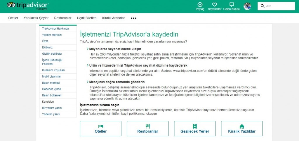 tripadvisor yeni işletme